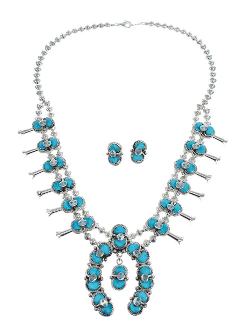 Zuni Turquoise Snake Squash Blossom Necklace And Earrings Set AX124758